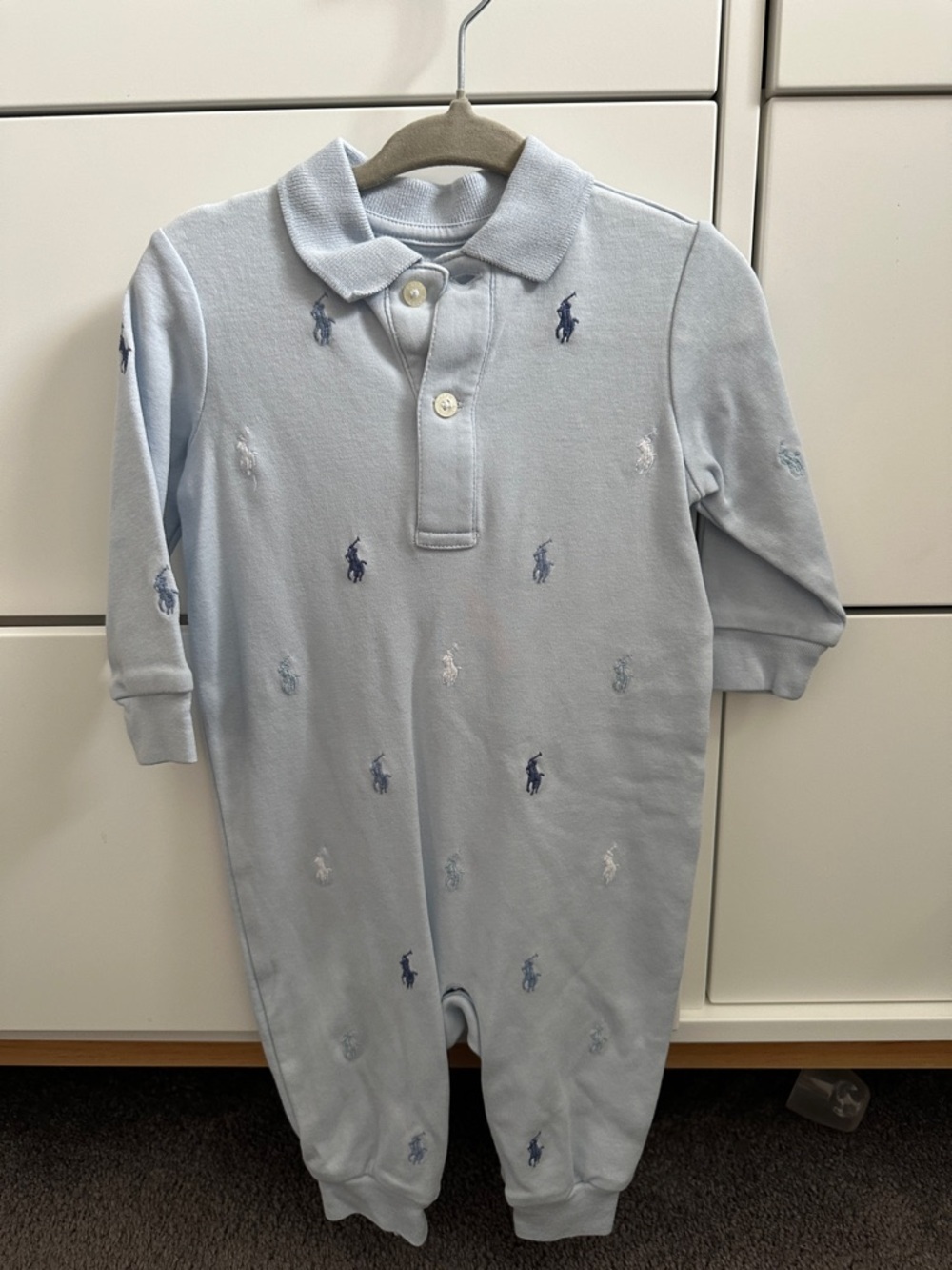 Ralph Lauren Light Blue Polo Embroidered One-Piece Footie